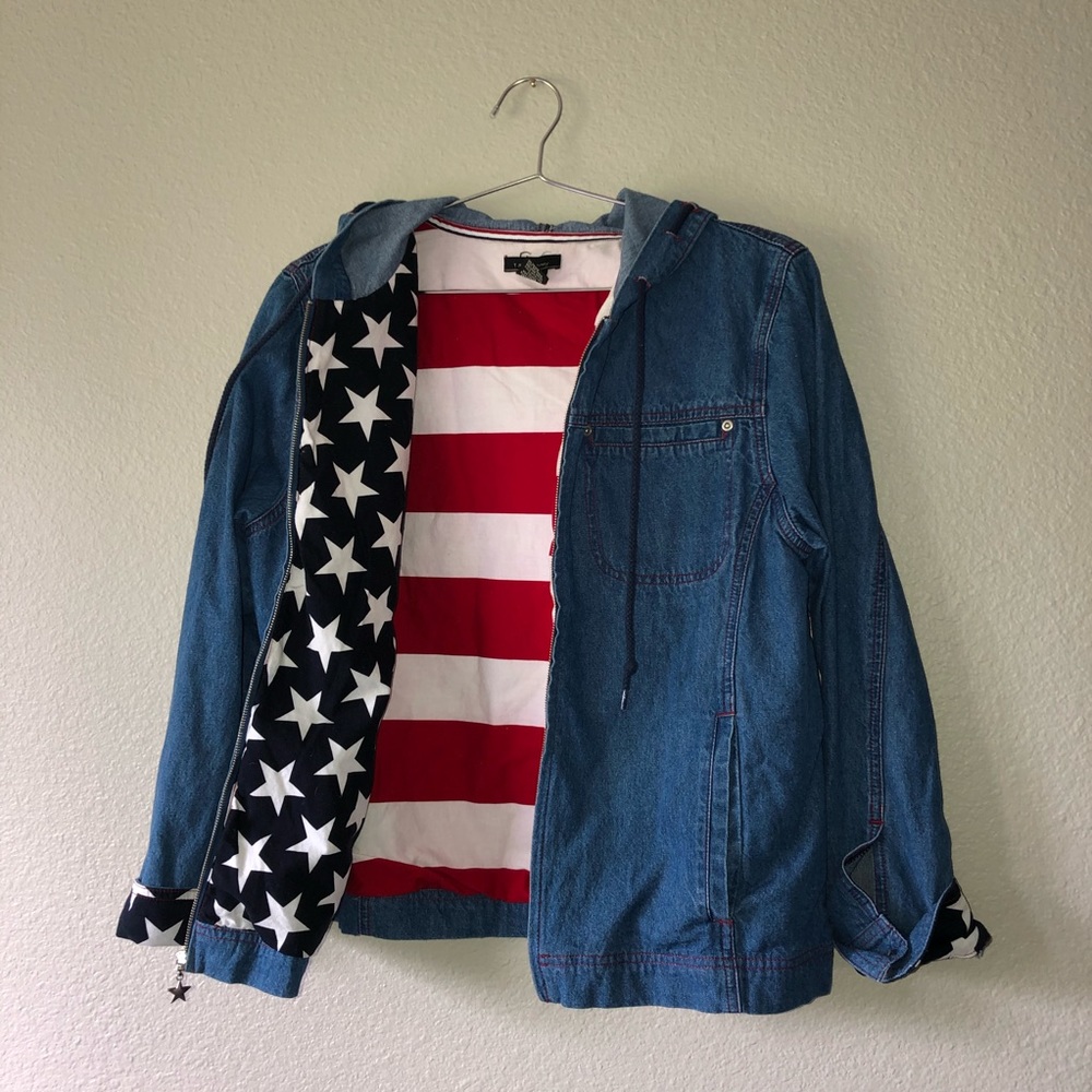 Vintage American Flag Theme Jean Jacket
